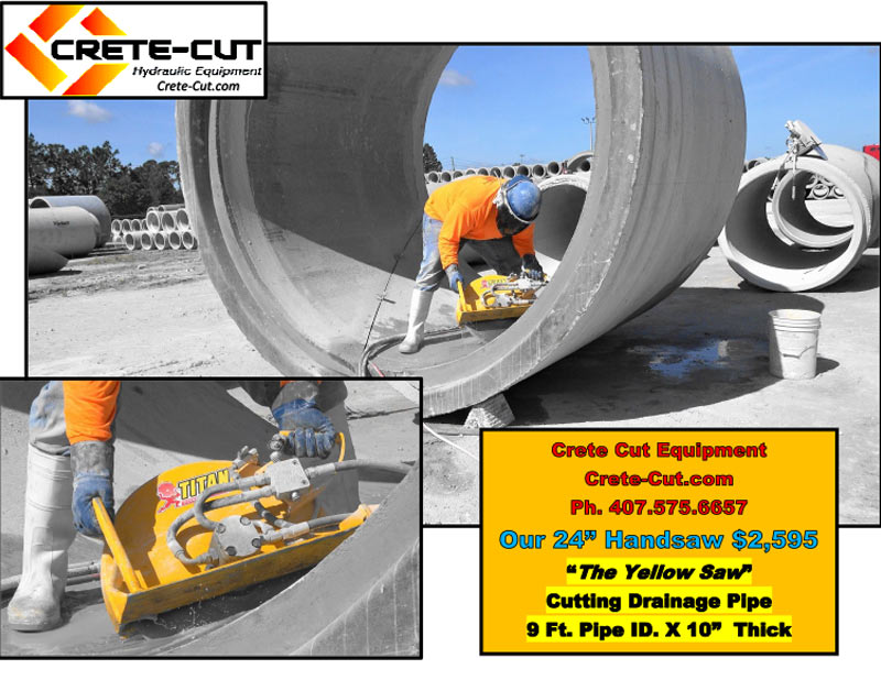 hydraulic handsaw cutting 9' concrete pipe small image